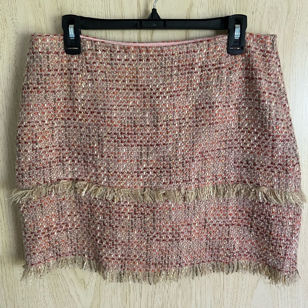 Philippe Adec Paris Fray Tassel Tweed Short Skirt Sz. 10